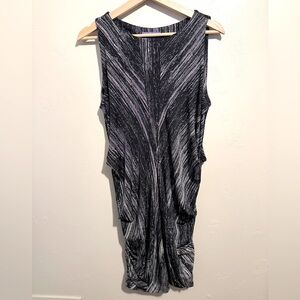 Vivienne Tam Ruched Sides Modern Striped Dress Size Med Black and White Stretch